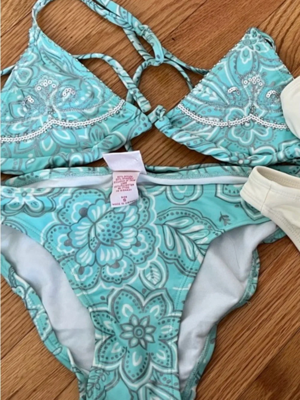 Turquoise Floral two-Piece Swim Suit